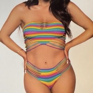 Leg Avenue deadstock heart two piece rainbow lingerie rave set